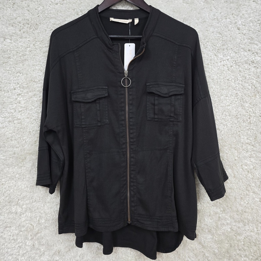 Soft Surroundings Women Serengeti Zip Jacket Size L Black Utility Relaxed Modern